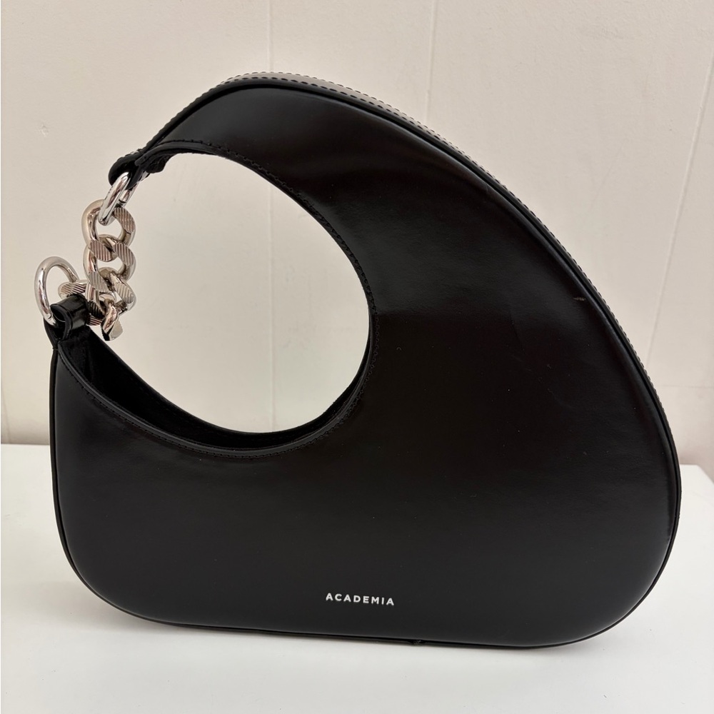 Academia Black Leather Crescent Bag Minimalist Architectural